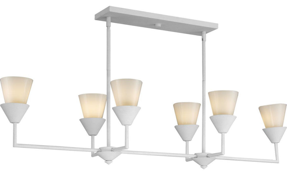 Pinellas Collection 6-Light Island Linear Chandelier Light, White Plaster