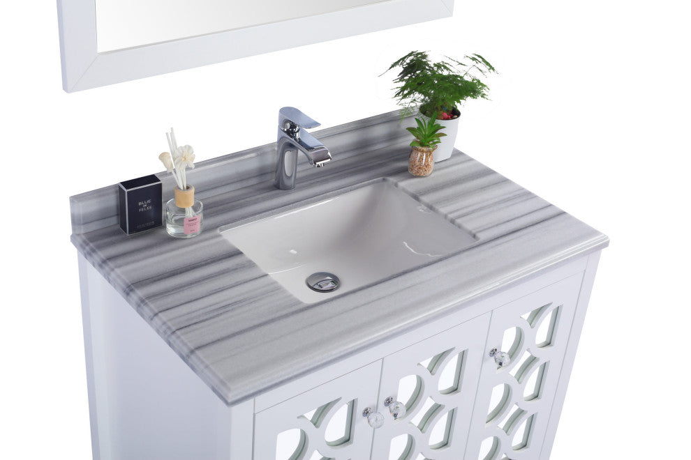 Laviva 313MKSH-36W-WS Mediterraneo 36" White Bathroom Vanity with White Stripes