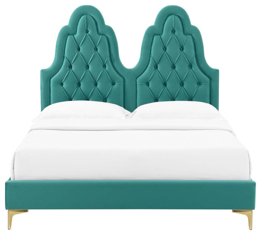 Alexandria Tufted Performance Velvet King Platform Bed - Teal