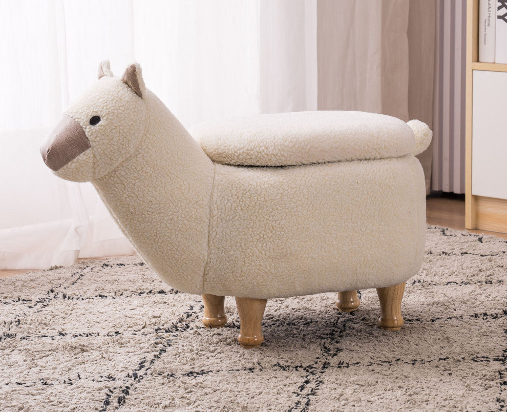 Cream and Tan Llama Storage Ottoman