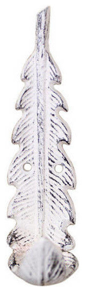 Whitewashed Cast Iron Decorative Feather Hook 6"