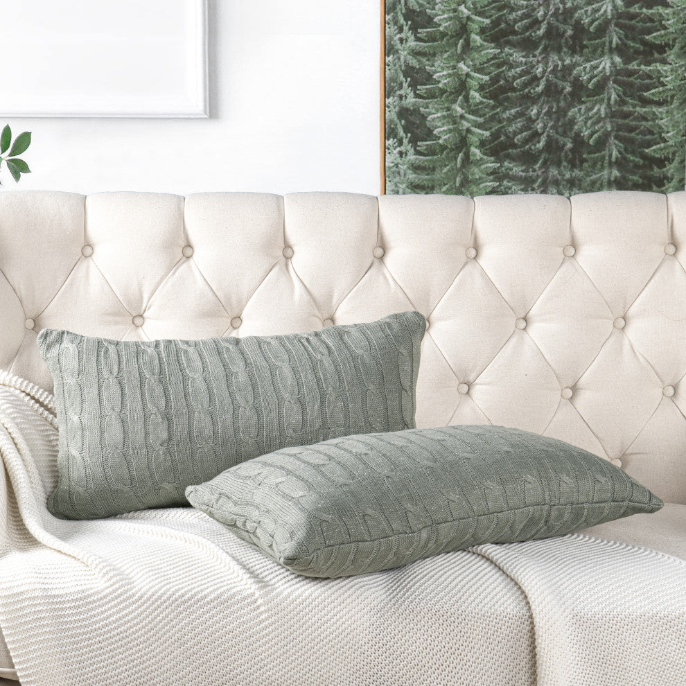 Cable Knit 2 Piece Lumbar Pillow Shell Set, Ghost Gray, 2 Piece, 14"x26"