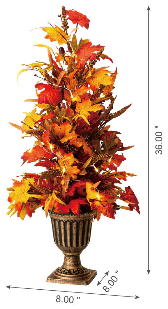 36"H Fall Lighted Maple Leaves Urn Potted Porch Tree, 20 Warm White Lights