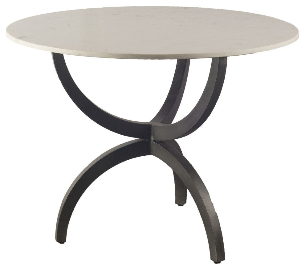 40" Off White And Black Rounded Marble/Metal 3-Leg Base Dining Table