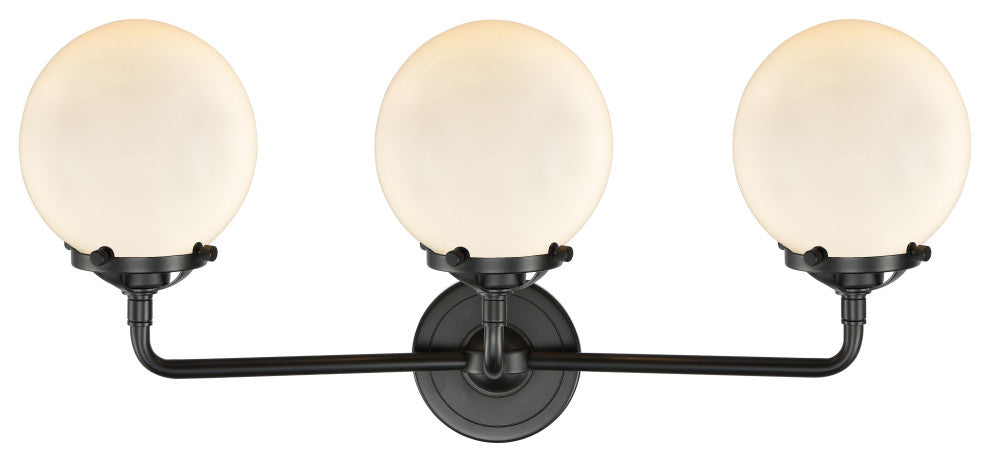3-Light Beacon 24" Sconce, Oil Rubbed Bronze, Glass: Gloss White