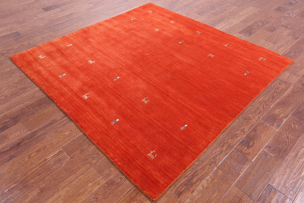 6' Square Persian Gabbeh Hand Knotted Wool Rug - Q15099