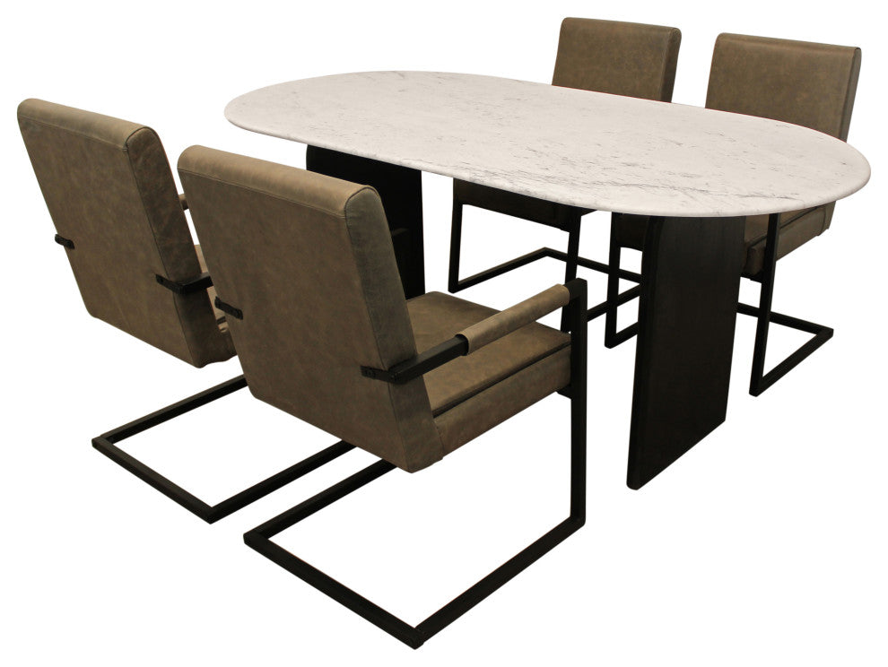 Lavaca 5-Piece Dining Set, 72" Oval Dining Table and 4 Gray Leather Chairs