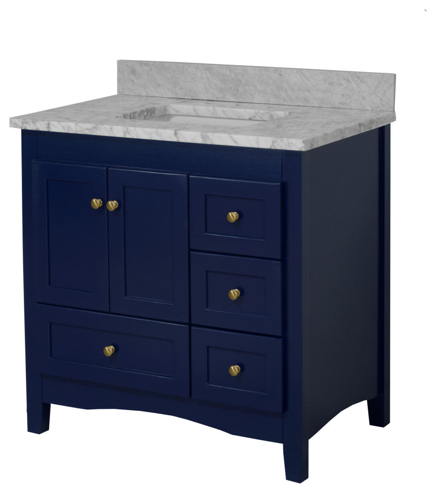 Abbey 36" Bathroom Vanity, Royal Blue, Carrara Marble
