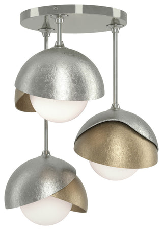 Brooklyn 3-Light Double Shade Semi-Flush, Sterling, Soft Gold, Opal Glass