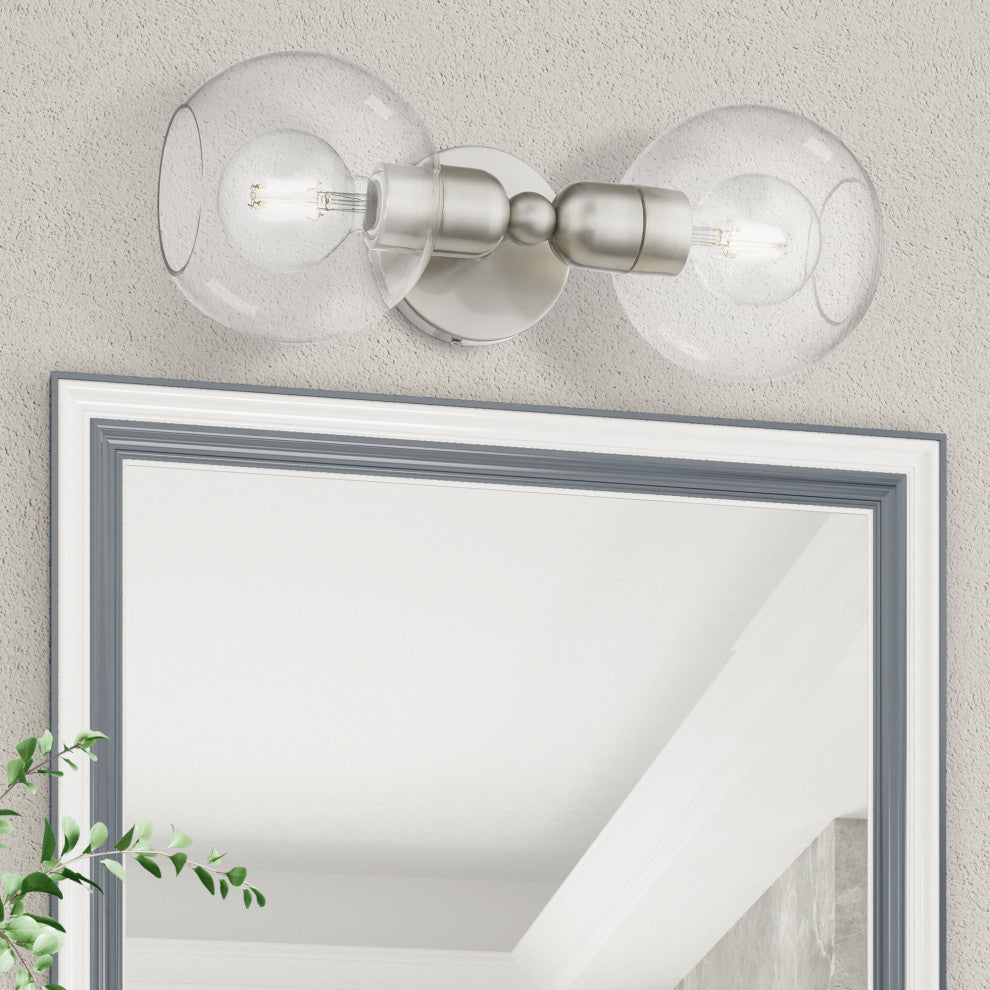 Downtown 2 Light Brushed Nickel Sphere Vanity Sconce