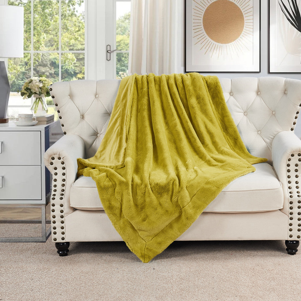 Fox Faux Fur Throw Blanket, Lemon Curry, 50''x60''