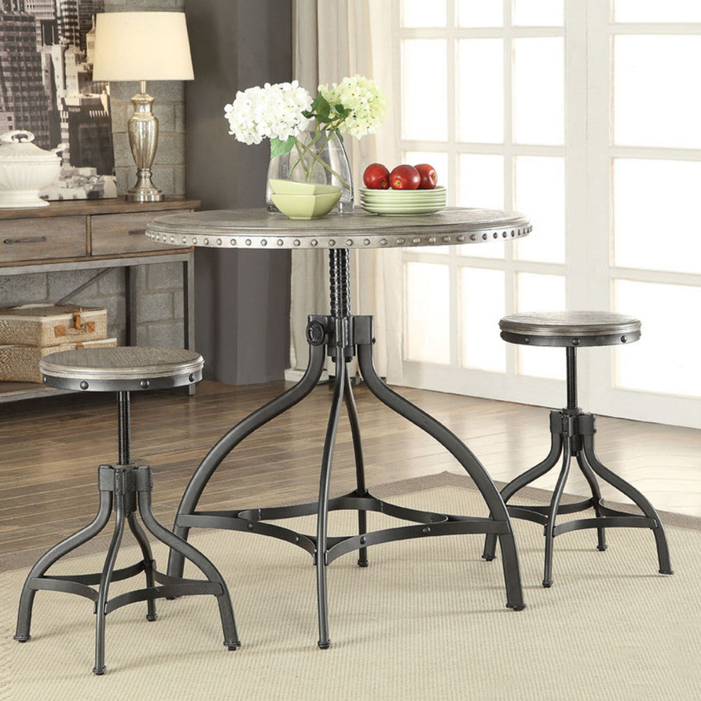 3 Piece Adjustable Counter Height Set, Gray Oak/Black Finish