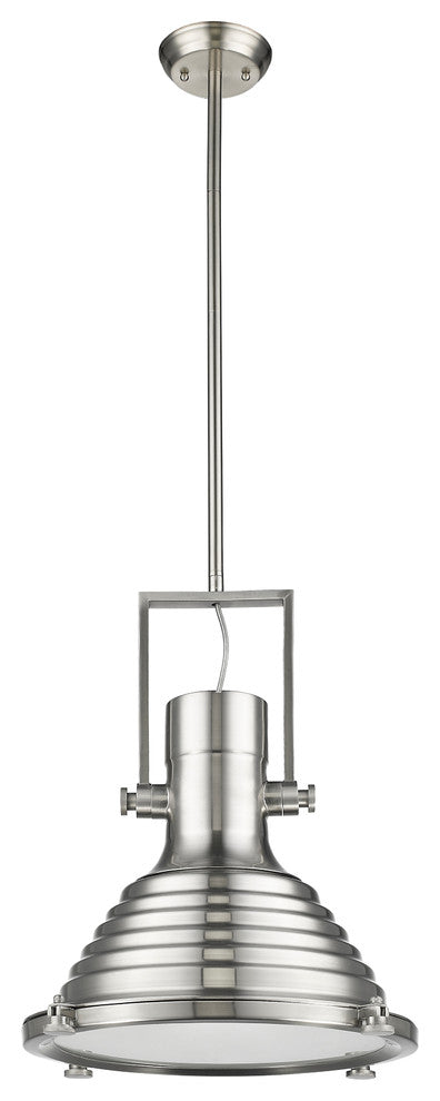Ironclad  1-Light Brushed Nickel Ceiling Mini Pendant 16" Shade