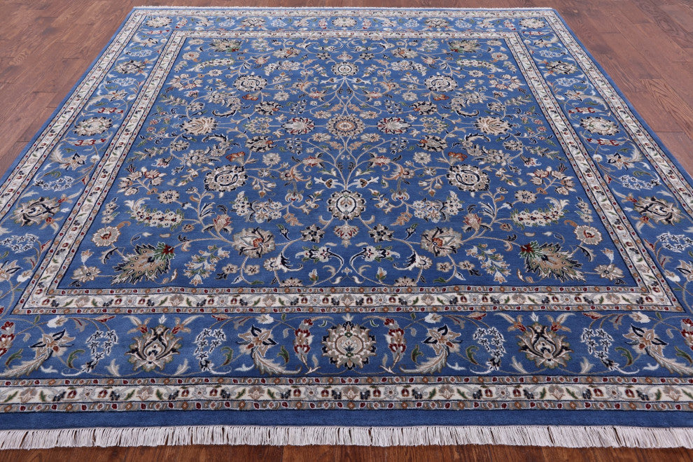 9' Square Wool and Silk Persian Nain Hand Knotted Rug Q6397