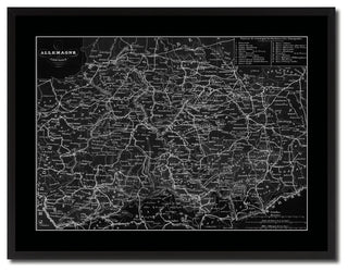 Central Germany Monochrome Map Print On Canvas With Black Frame, 28" X 37"