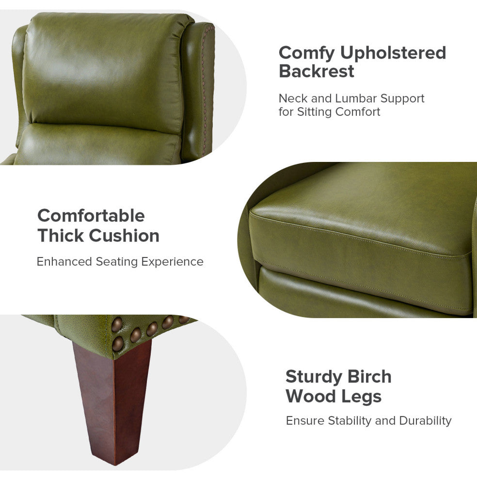 Genuine Leather  Push back Recliner With Wingback, Olive