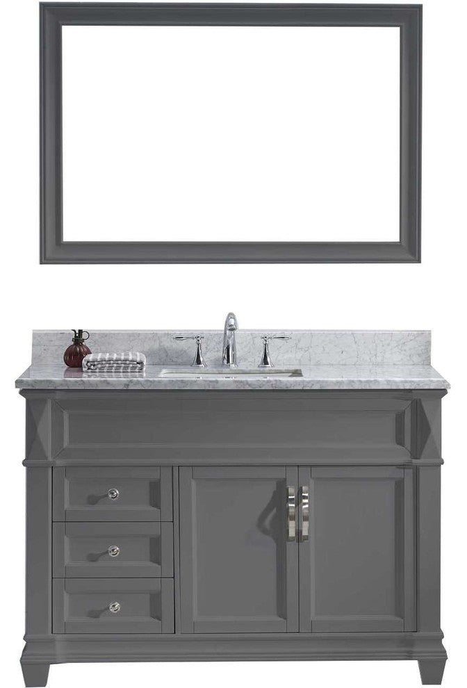 Victoria Single Bathroom Vanity Set, Gray With Marble Top, Chrome Faucet, 48"