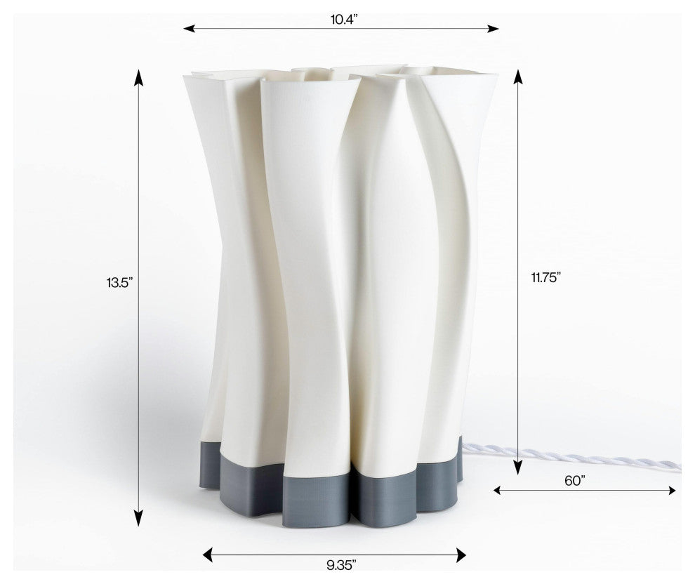 Flame 13.5" Bohemian Plant-Based PLA Dimmable LED Table Lamp, White/Gray