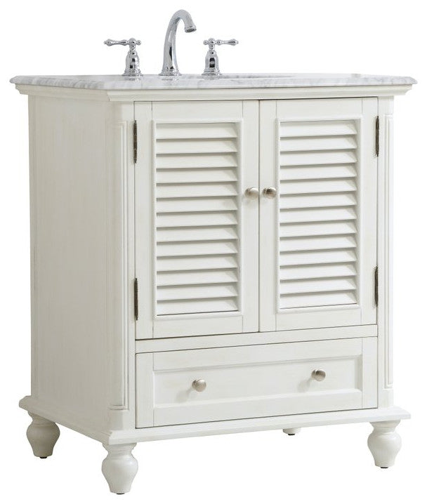 Home Living Single Bathroom Vanity, Antique White, 30"