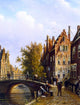 Johannes Franciscus Spohler A Dutch Town with Figures on a Canal Wrapped Canvas