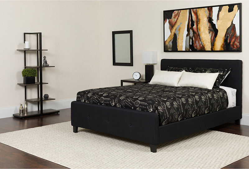 King Size Tufted Upholstered Platform Bed Black Fabric with Memory Foam Mattress