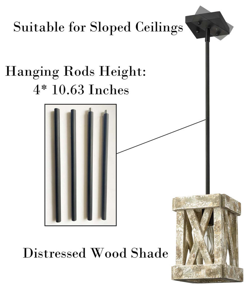 Farmhouse Wood Pendant Light Fixture Black Finish