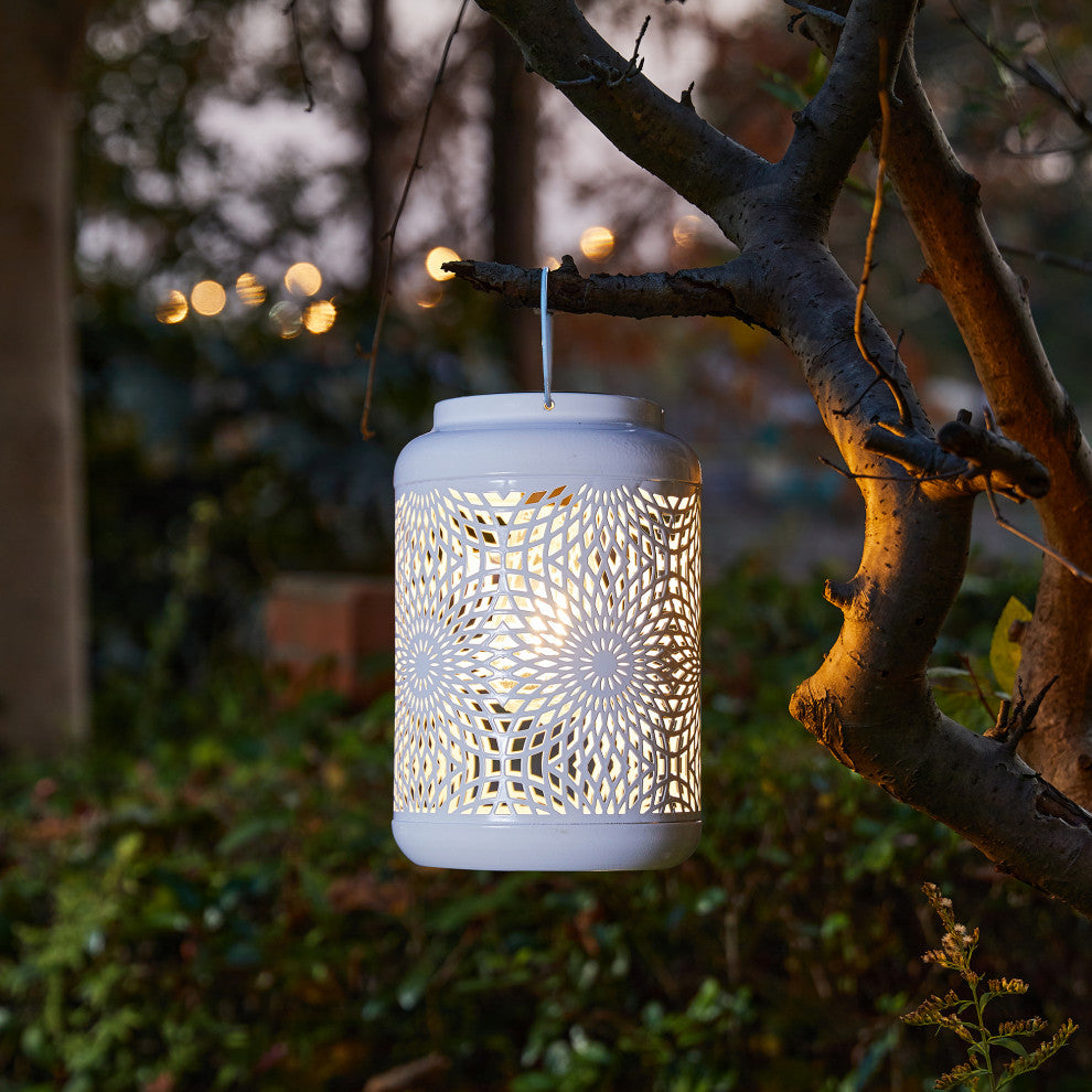 Metal Cutout Solar Powered Hanging Lantern, 2-Piece Set