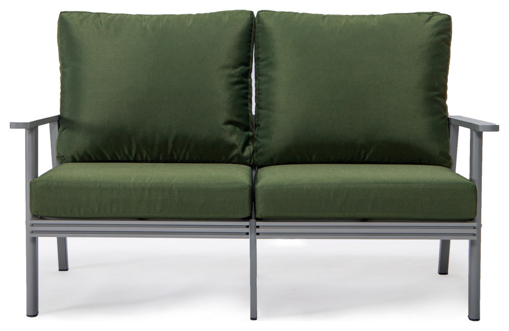 LeisureMod Walbrooke 3-Piece Patio Set With Gray Aluminum Frame and Cushions, Green