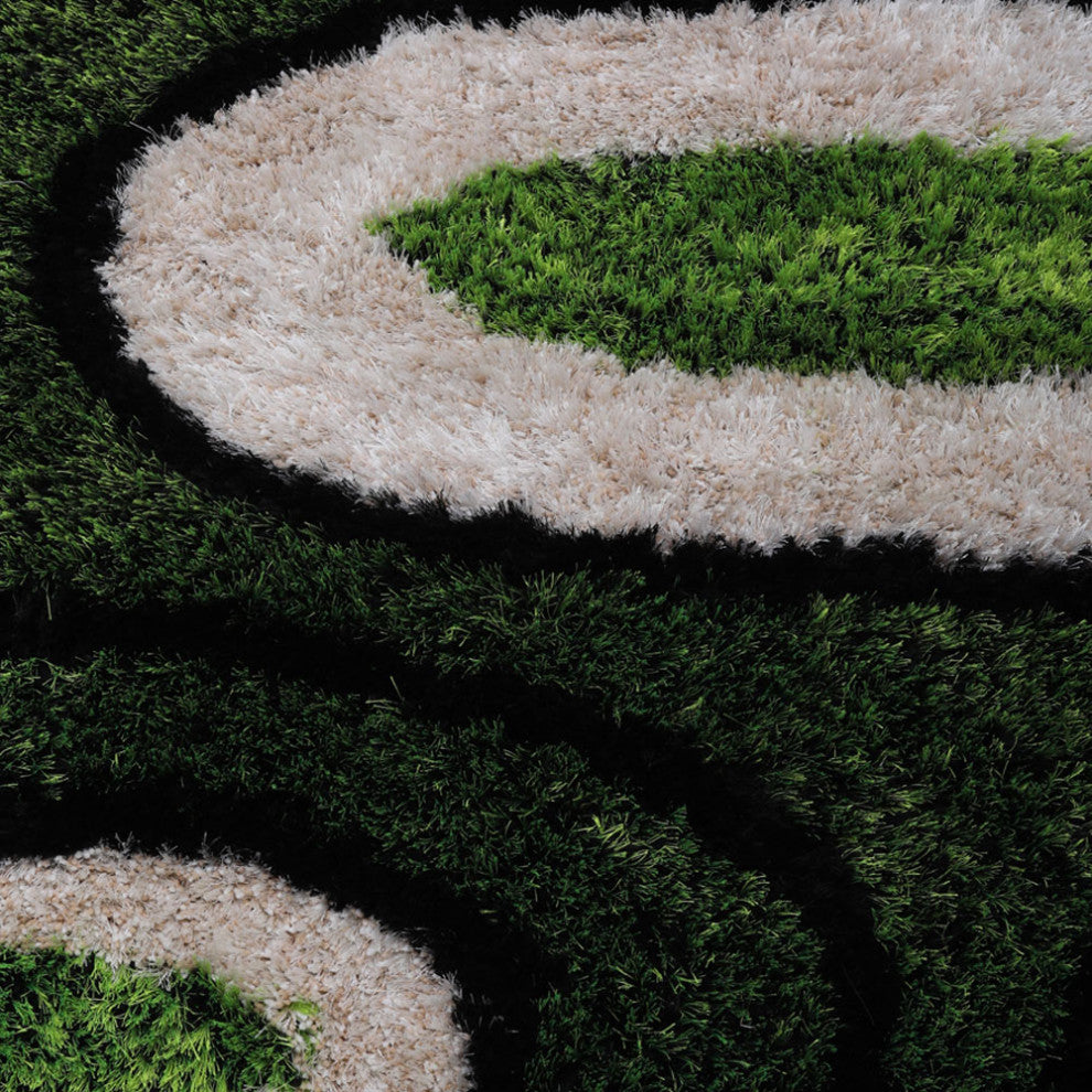 Hand Tufted Shag Polyester Area Rug Contemporary Green Beige, [Rectangle] 8'x10'