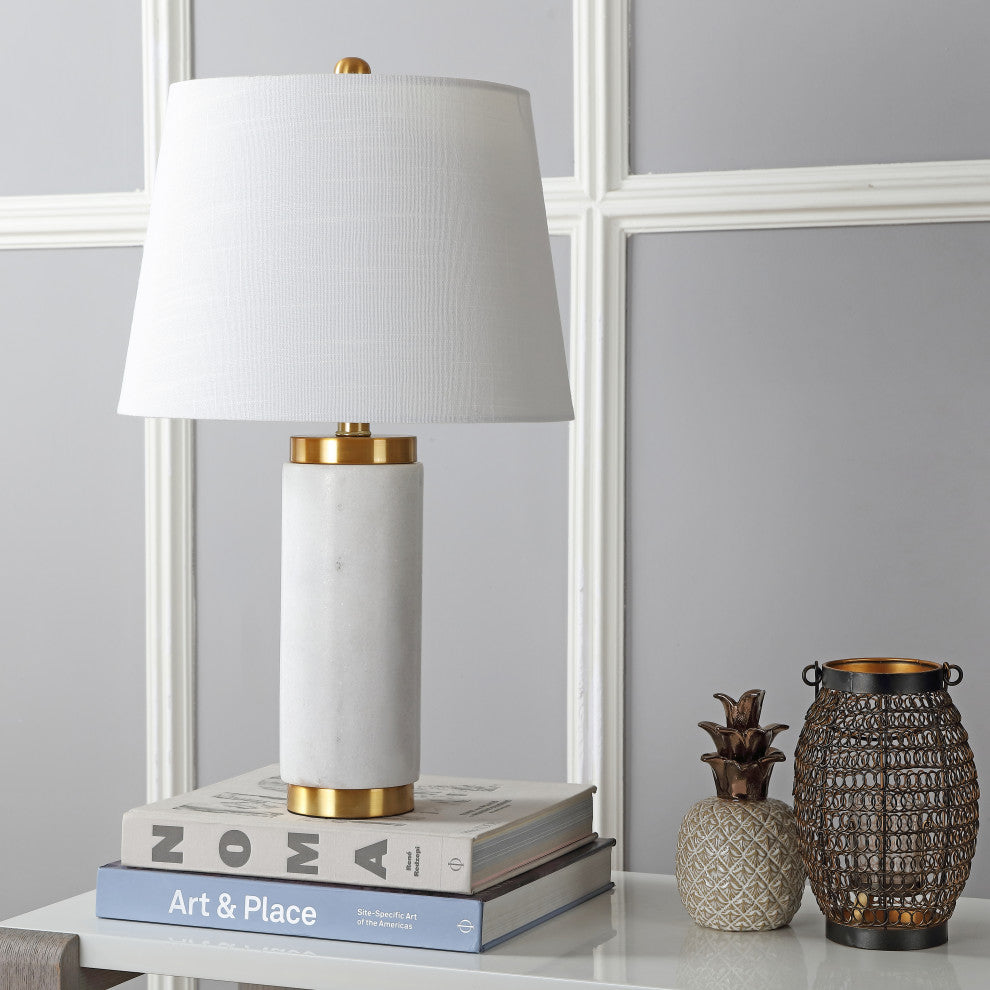 Adams 23" Marble Table Lamp, White and Brass
