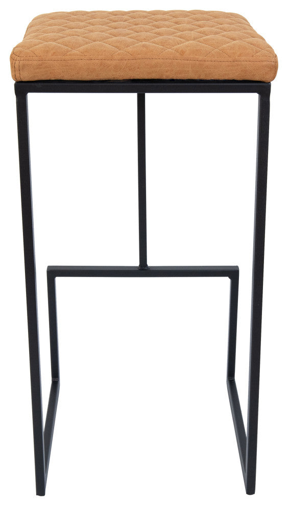 Quincy Square Barstool with Leather Seats and Metal Frame with Footrest, Light Brown