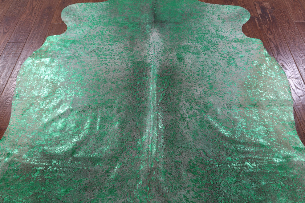 Green Metallic Cowhide Rug 7' 4" X 6' 6" C2123