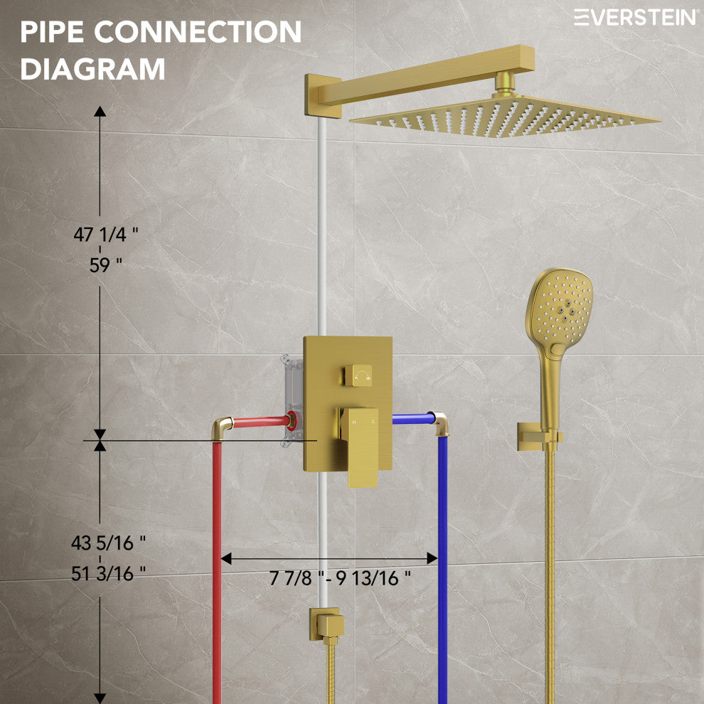 Pressure Balanced Shower System with 3-Setting Hand Shower, Brushed Gold, 10"