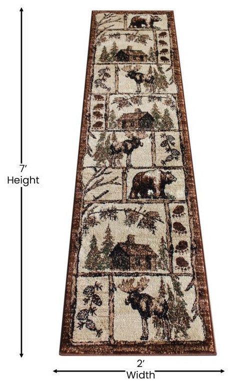 Vale Collection Rustic Wildlife Themed Area Rug, Brown, 2' X 7'