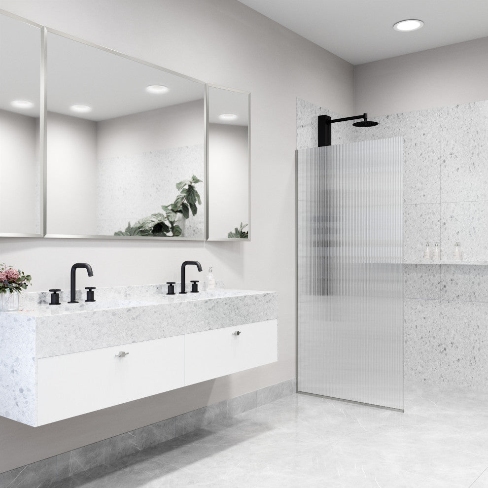 VIGO Zenith Frameless Fixed, Stainless Steel, Shower Screen, 34" W X 74" H, Fluted Glass