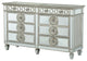 Benzara BM251278 Dresser With Mirror Front 8 Drawers and Sunburst Motifs, Silver