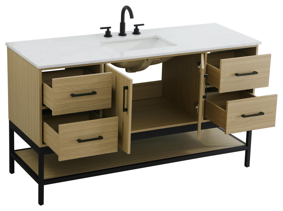 Home Living 60" Single Bathroom Vanity, Honey Brown