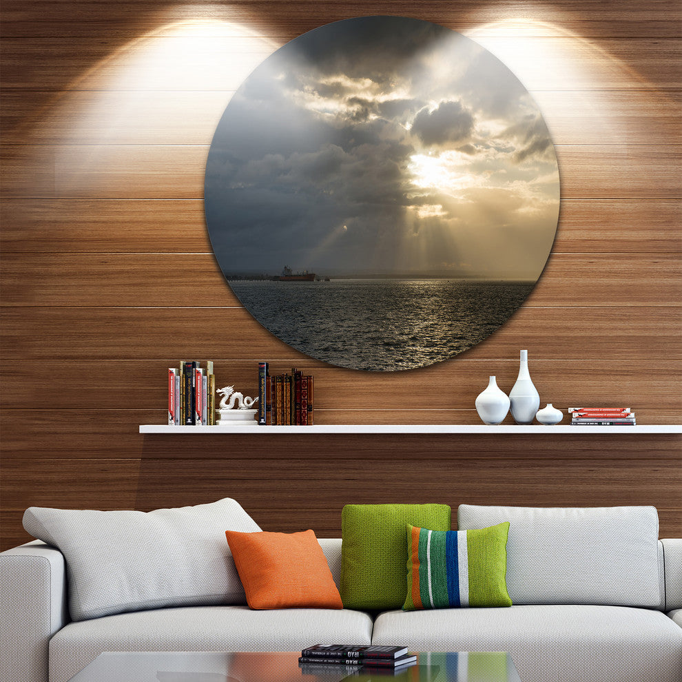 Beautiful Cloudy Sunset At Australia Beach, Round Metal Wall Art, 11"
