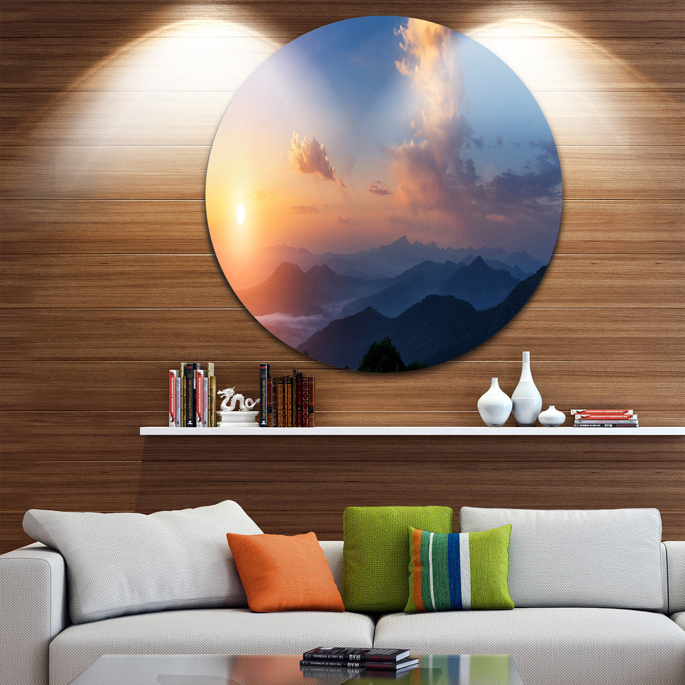 Dark Cloudy Sky Above Mountains, Landscape Photo Round Wall Art, 23"