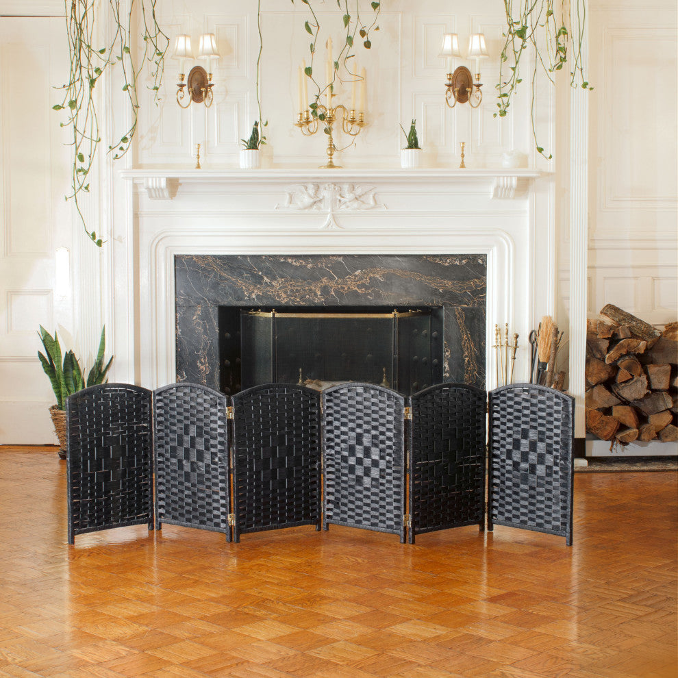 2 ft. Short Diamond Weave Fiber Room Divider Black 6 Panel