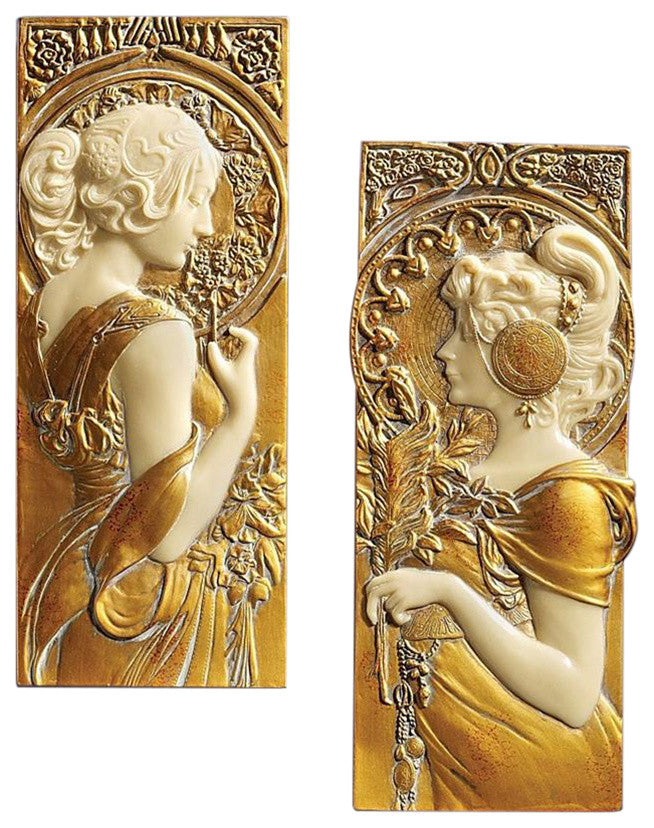 2-Piece Spring and Autumn Mucha Plaques