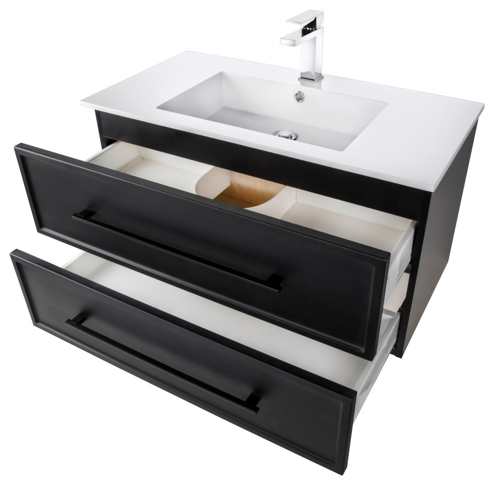Milano Wall Hung Vanity, Black, 36"