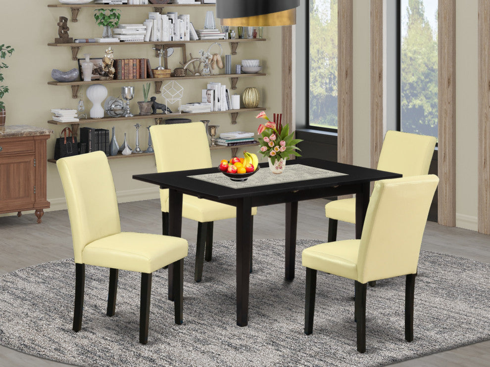 5Pc Dining Set, 4 Parson Chairs, Butterfly Leaf Kitchen Table, Black
