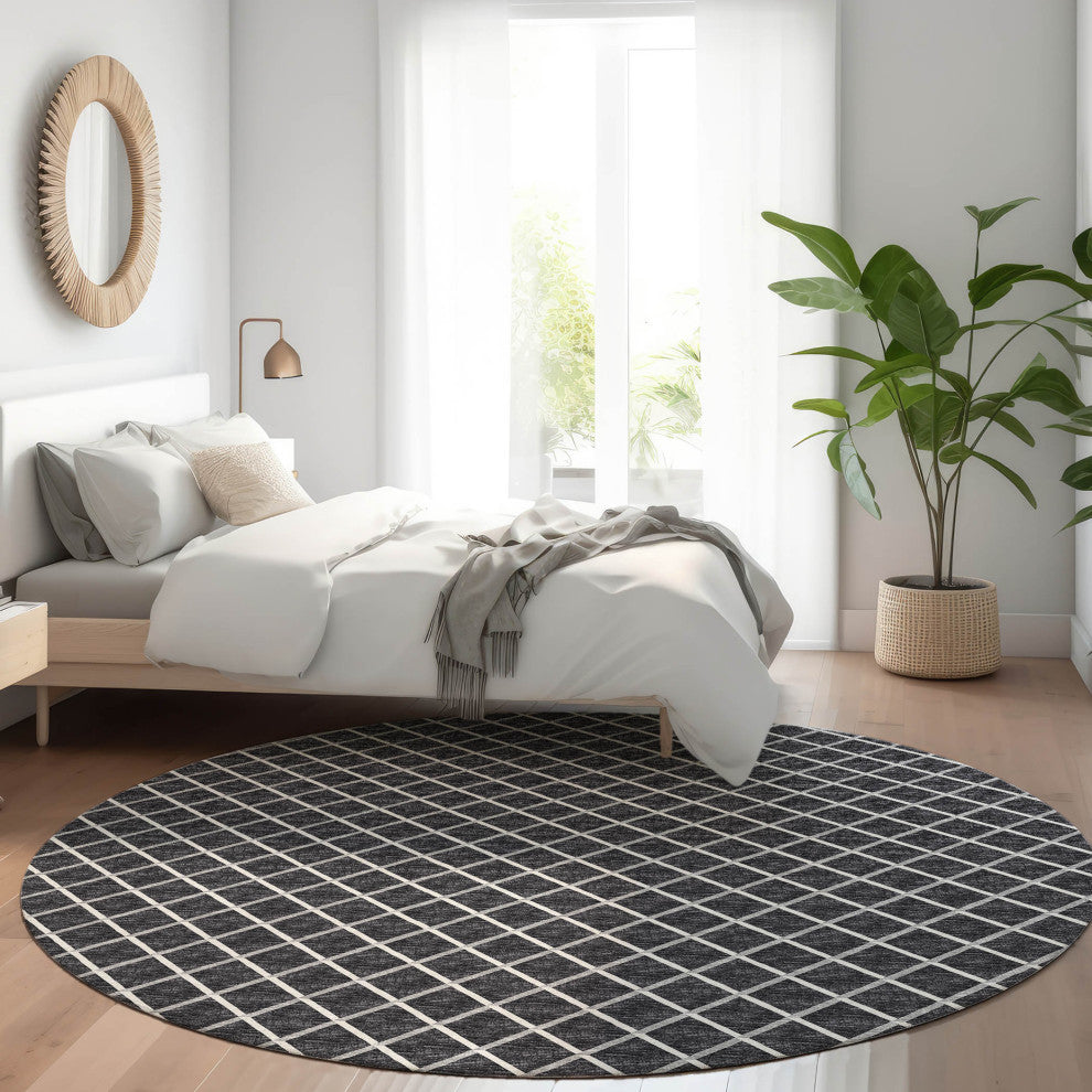 Indoor/Outdoor York YO1 Black Machine Washable 10' x 10' Rug