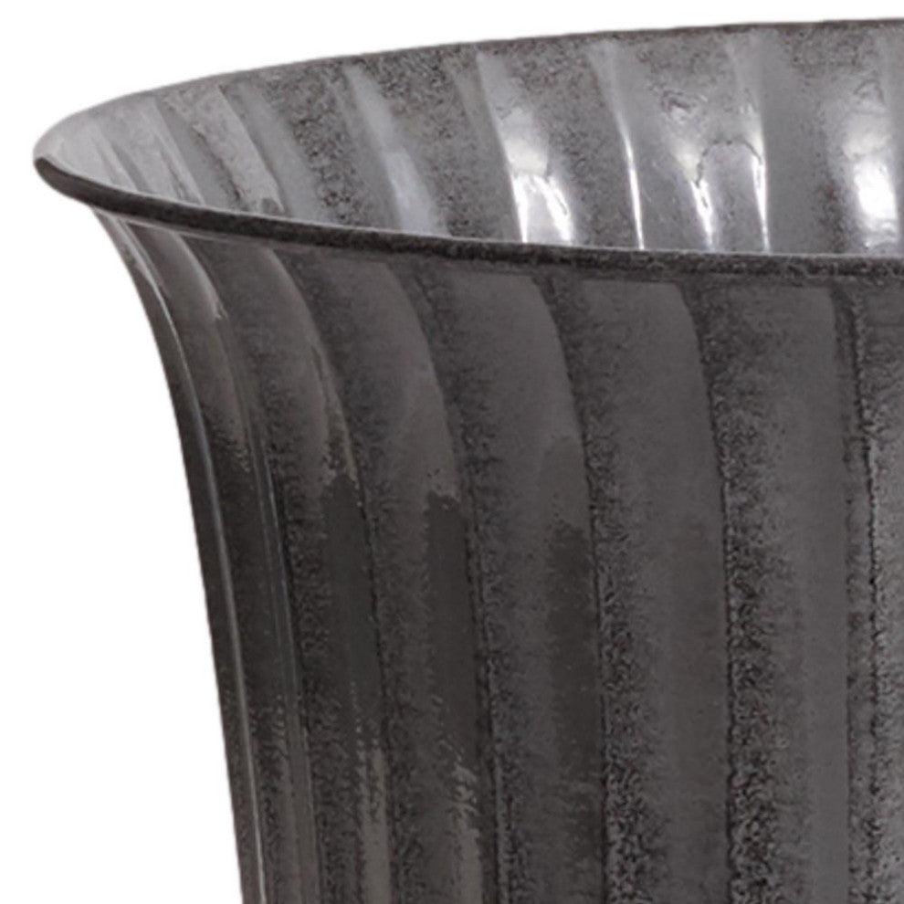 Classic Set of 3 Ribbed Metal Planters Gray 14 in Elegant Outdoor Safe