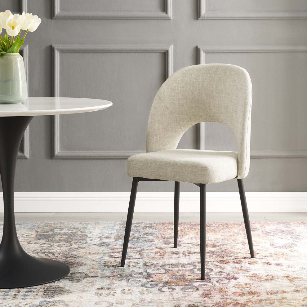 Side Dining Chair, Fabric, Black Beige, Modern, Bistro Restaurant Hospitality