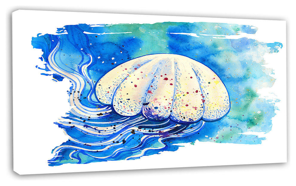 Jellyfish Watercolor Painting, Abstract Canvas Art Print, 32"x16"