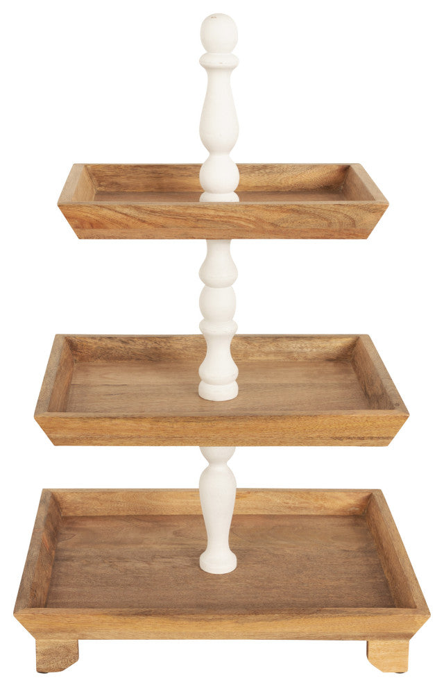 Bess Wood Tiered Tray, White/Natural 16x12x26