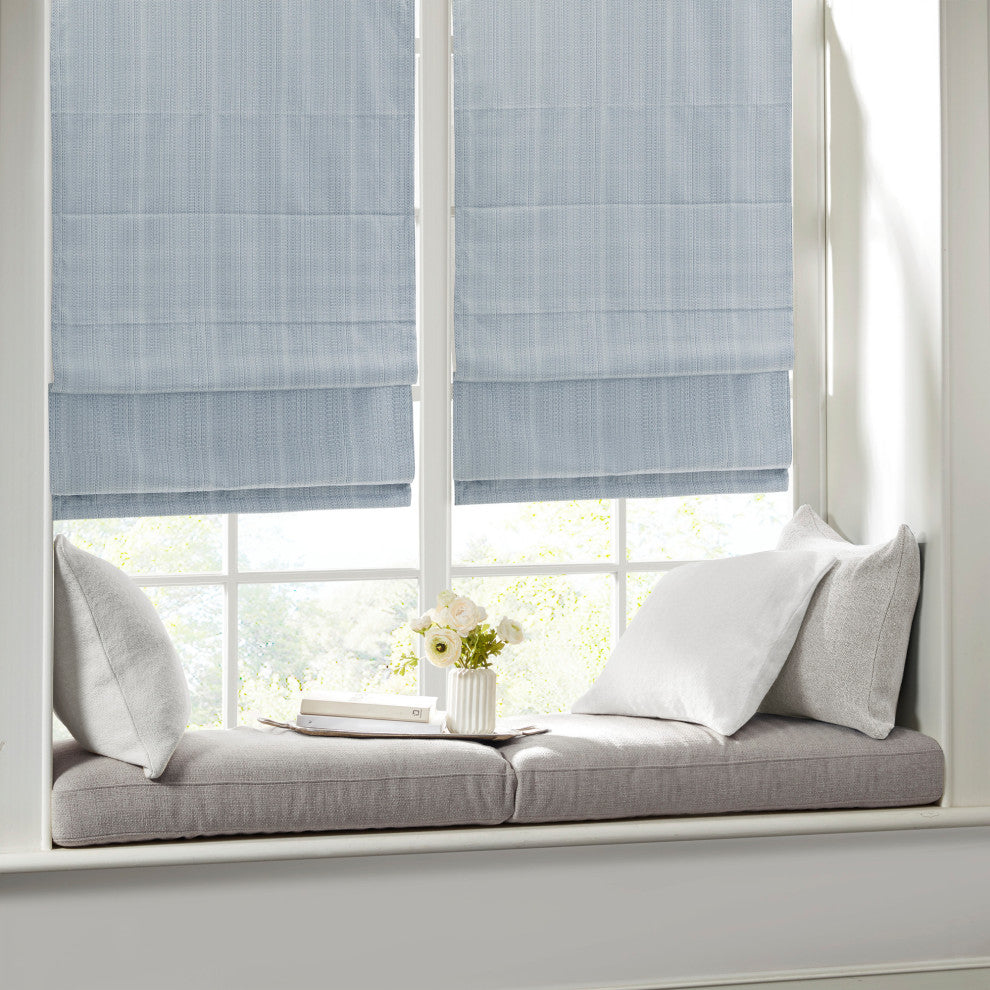 Madison Park Galen Basketweave Roman Shade, Blue, 35"
