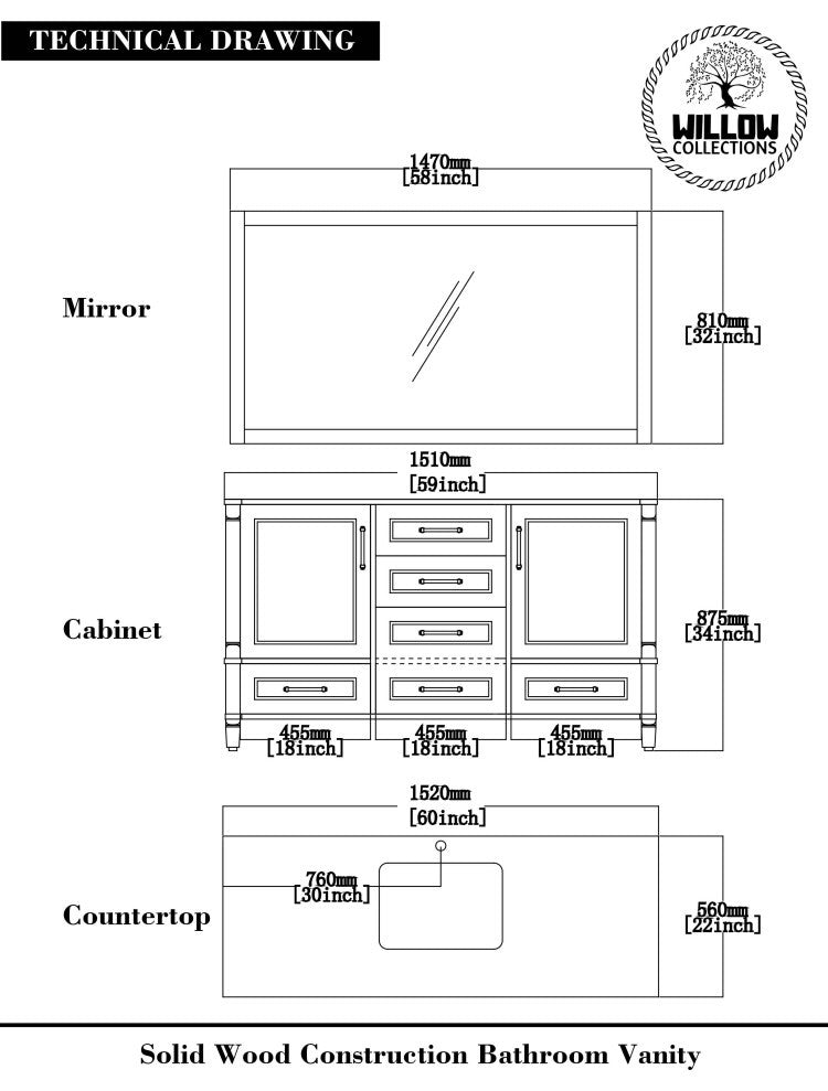 Aberdeen 60 Single Bathroom Vanity in Pewter Green 1.5" White Quartz